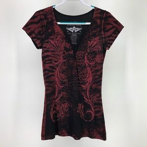 Affliction Large Shirt Fleur de Lis Scroll Laced